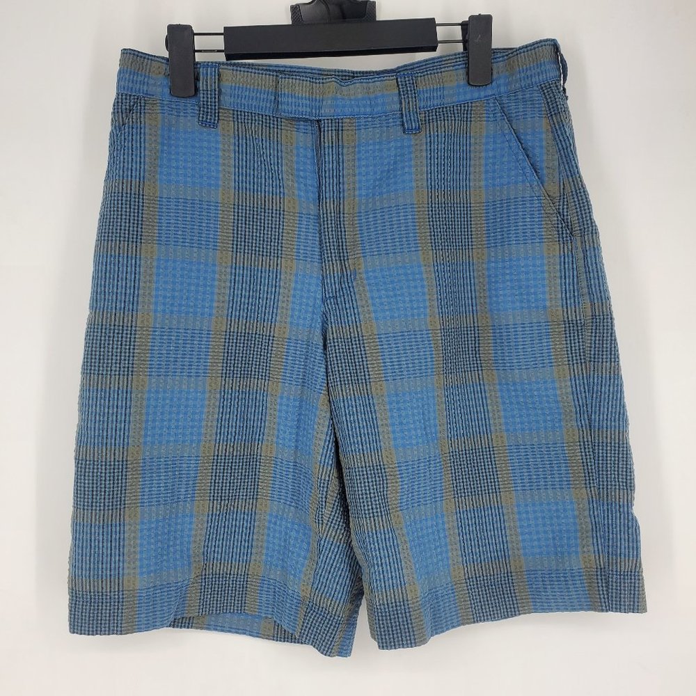 Patagonia Organic Cotton Plaid Shorts Mens Size 31, Blue/Green